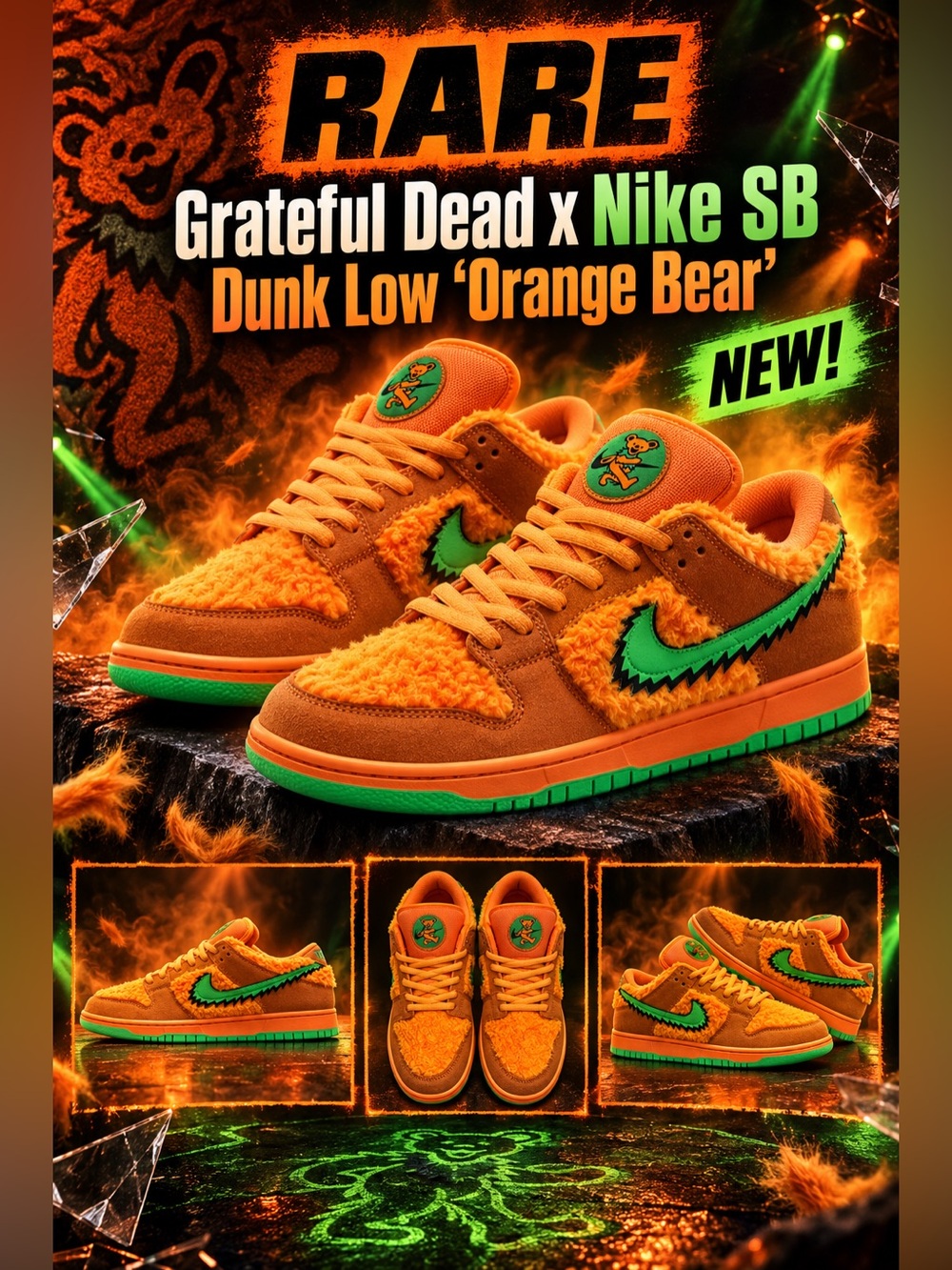 “RARE” Grateful Dead x Nike SB Dunk Low "Orange Bear" sneakers🔥New!